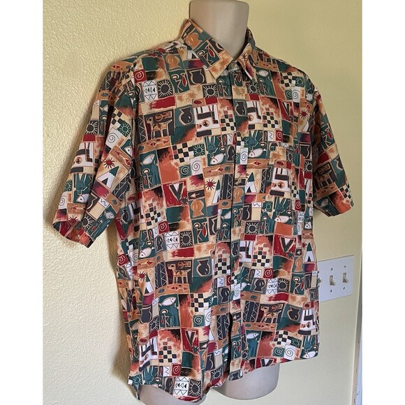 Woolrich Mens Southwest Aztec Tribal Hi Lo Short Sleeve Button Down Shirt L - Picture 3 of 6